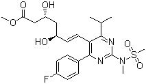structure of CAS# 147118-40-9, Rosuvastatin methyl ester;7-[4-(4-fluorophenyl)-6-(1-methylethyl)-2-(N-methyl-N-methylsulfonyl-amino)-pyrimidin-5-yl]-3,5-dihydroxy-hept-6-enoic acid methyl ester