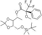 [4S-[4alpha[S*(S*)],5beta]]-alpha-Methoxy-alpha-(trifluoromethyl)benzeneacetic acid 1-[5-[[[(1,1-dimethylethyl)dimethylsilyl]oxy]methyl]-2,2-dimethyl-1,3-dioxolan-4-yl]ethyl ester molecular structure (CAS 147127-14-8)
