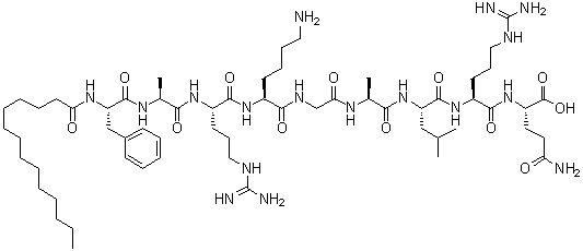 N-(1-Oxotetradecyl)-L-phenylalanyl-L-alanyl-L-arginyl-L-lysylglycyl-L-alanyl-L-leucyl-L-arginyl-L-glutamine molecular structure (CAS 147217-25-2)