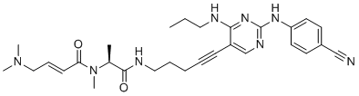 (2E)-N-[(1S)-2-[[5-[2-[(4-Cyanophenyl)amino]-4-(propylamino)-5-pyrimidinyl]-4-pentyn-1-yl]amino]-1-methyl-2-oxoethyl]-4-(dimethylamino)-N-methyl-2-butenamide molecular structure (CAS 1472797-69-5)