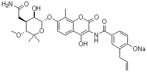 structure of CAS# 1476-53-5, Novobiocin sodium;Albamycin sodium; Cathomycin sodium; Cathomycin sodium lyovac; Monosodium novobiocin; NSC 2382; Novobiocin monosodium