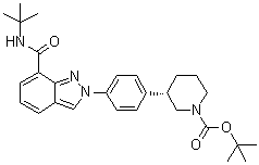 (3S)-3-[4-[7-[[(叔丁基)氨基]羰基]-2H-吲唑-2-基]苯基]-1-哌啶羧酸叔丁酯分子结构 (CAS 1476776-84-7)