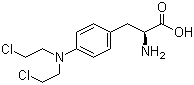 structure of CAS# 148-82-3, Melphalan;4-[Bis(2-chloroethyl)amino]-L-phenylalanine; 2-Amino-3-[4-[bis(2-chloroethyl)amino]phenyl]propanoic acid; L-Phenylalanine mustard; L-PAM