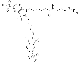 2-[5-[1-[6-[(3-Azidopropyl)amino]-6-oxohexyl]-1,3-dihydro-3,3-dimethyl-5-sulfo-2H-indol-2-ylidene]-1,3-pentadien-1-yl]-1,3,3-trimethyl-5-sulfo-3H-indolium inner salt molecular structure (CAS 1481447-40-8)