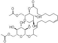 结构式 CAS# 148409-20-5, (9Z,17S)-17-[[6-O-乙酰基-2-O-(6-O-乙酰基-beta-D-吡喃葡萄糖基)-beta-D-吡喃葡萄糖基]氧基]-9-十八碳烯酸 1,4''-内酯