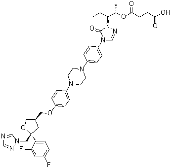 2,5-Anhydro-4-[[4-[4-[4-[1-[(1S,2S)-2-(3-carboxy-1-oxopropoxy)-1-ethylpropyl]-1,5-dihydro-5-oxo-4H-1,2,4-triazol-4-yl]phenyl]-1-piperazinyl]phenoxy]methyl]-1,3,4-trideoxy-2-C-(2,4-difluorophenyl)-1-(1H-1,2,4-triazol-1-yl)-D-threo-pentitol molecular structure (CAS 1488301-79-6)