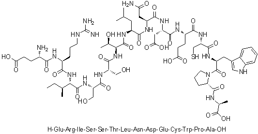 L-alpha-Glutamyl-L-arginyl-L-isoleucyl-L-seryl-L-seryl-L-threonyl-L-leucyl-L-asparaginyl-L-alpha-aspartyl-L-alpha-glutamyl-L-cysteinyl-L-tryptophyl-L-prolyl-L-alanine molecular structure (CAS 1491970-61-6)