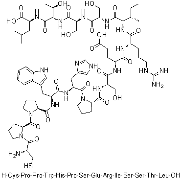 L-Cysteinyl-L-prolyl-L-prolyl-L-tryptophyl-L-histidyl-L-prolyl-L-seryl-L-alpha-glutamyl-L-arginyl-L-isoleucyl-L-seryl-L-seryl-L-threonyl-L-leucine molecular structure (CAS 1491970-81-0)