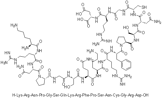L-Lysyl-L-arginyl-L-asparaginyl-L-prolylglycyl-L-seryl-L-glutaminyl-L-lysyl-L-arginyl-L-phenylalanyl-L-prolyl-L-seryl-L-asparaginyl-L-cysteinylglycyl-L-arginyl-L-aspartic acid molecular structure (CAS 150829-21-3)