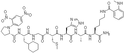 structure of CAS# 150956-92-6, 1-(2,4-Dinitrophenyl)-L-prolyl-3-cyclohexyl-L-alanylglycyl-S-methyl-L-cysteinyl-L-histidyl-L-alanyl-N6-[2-(methylamino)benzoyl]-L-lysinamide