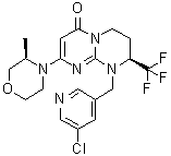 structure of CAS# 1523406-39-4, (8S)-9-[(5-Chloro-3-pyridinyl)methyl]-6,7,8,9-tetrahydro-2-[(3R)-3-methyl-4-morpholinyl]-8-(trifluoromethyl)-4H-pyrimido[1,2-a]pyrimidin-4-one;SAR 405