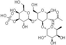 O-6-Deoxy-alpha-L-galactopyranosyl-(1→3)-O-[3-O-sulfo-beta-D-galactopyranosyl-(1→4)]-2-(acetylamino)-2-deoxy-beta-D-glucopyranose molecular structure (CAS 152932-65-5)