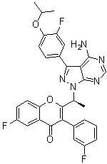 2-[(1S)-1-[4-Amino-3-[3-fluoro-4-(1-methylethoxy)phenyl]-1H-pyrazolo[3,4-d]pyrimidin-1-yl]ethyl]-6-fluoro-3-(3-fluorophenyl)-4H-1-benzopyran-4-one molecular structure (CAS 1532533-67-7)