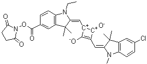 1-[(5-Chloro-1,3-dihydro-1,3,3-trimethyl-2H-indol-2-ylidene)methyl]-3-[[5-[[(2,5-dioxo-1-pyrrolidinyl)oxy]carbonyl]-1-ethyl-1,3-dihydro-3,3-dimethyl-2H-indol-2-ylidene]methyl]-2,4-dihydroxycyclobutenediylium bis(inner salt) molecular structure (CAS 154161-81-6)