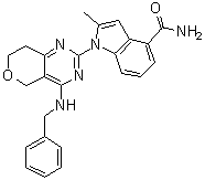 1-[7,8-Dihydro-4-[(phenylmethyl)amino]-5H-pyrano[4,3-d]pyrimidin-2-yl]-2-methyl-1H-indole-4-carboxamide molecular structure (CAS 1542705-92-9)