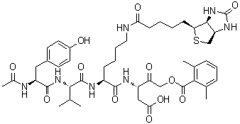 N-Acetyl-L-tyrosyl-L-valyl-N-[(1S)-1-(carboxymethyl)-3-[(2,6-dimethylbenzoyl)oxy]-2-oxopropyl]-N6-[5-[(3aS,4S,6aR)-hexahydro-2-oxo-1H-thieno[3,4-d]imidazol-4-yl]-1-oxopentyl]-L-lysinamide molecular structure (CAS 154719-25-2)