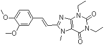 structure of CAS# 155270-99-8, Istradefylline;8-[(E)-2-(3,4-Dimethoxyphenyl)ethenyl]-1,3-diethyl-7-methylpurine-2,6-dione; KW-6002