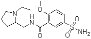 structure of CAS# 15676-16-1, Sulpiride;5-(Aminosufonyl)-N-[(1-ethyl-2-pyrrolidinyl)methyl]-2-methoxybenzamide