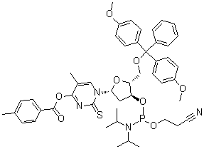 5'-O-[bis(4-methoxyphenyl)phenylmethyl]-2-thio-Thymidine 3'-[2-cyanoethyl bis(1-methylethyl)phosphoramidite] 4-(4-methylbenzoate) molecular structure (CAS 156783-15-2)