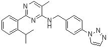 structure of CAS# 1572414-83-5, ML 323;5-Methyl-2-[2-(1-methylethyl)phenyl]-N-[[4-(1H-1,2,3-triazol-1-yl)phenyl]methyl]-4-pyrimidinamine