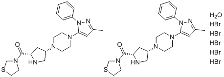 structure of CAS# 1572583-29-9, Teneligliptin Hydrobromide Hydrate;[(2S,4S)-4-[4-(5-methyl-2-phenylpyrazol-3-yl)piperazin-1-yl]pyrrolidin-2-yl]-(1,3-thiazolidin-3-yl)methanone;hydrate pentahydrobromide