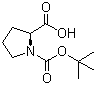structure of CAS# 15761-39-4, Boc-L-Proline;N-(tert-Butoxycarbonyl)-L-proline; (S)-1,2-Pyrrolidinedicarboxylic acid 1-(1,1-dimethylethyl) ester; N-alpha-tert-BOC-L-proline; Boc-Pro-OH