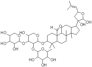 (3beta,21S)-3-[(O-6-Deoxy-alpha-L-mannopyranosyl-(1→2)-O-[beta-D-xylopyranosyl-(1→3)]-alpha-L-arabinopyranosyl)oxy]-21,23-epoxy-20,21-dihydroxydammar-24-en-19-al molecular structure (CAS 157752-01-7)