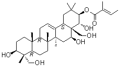 (3beta,4alpha,16beta,21beta,22alpha)-Olean-12-ene-3,16,21,22,23,28-hexol 21-[(2E)-2-methyl-2-butenoate] molecular structure (CAS 1581276-63-2)