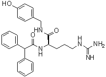 structure of CAS# 159013-54-4, N-[(1R)-4-[(Aminoiminomethyl)amino]-1-[[[(4-hydroxyphenyl)methyl]amino]carbonyl]butyl]-alpha-phenylbenzeneacetamide;BIBP 3226