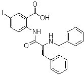 structure of CAS# 1594094-64-0, 5-Iodo-2-[[(2S)-1-oxo-3-phenyl-2-[(phenylmethyl)amino]propyl]amino]benzoic acid;CW 069
