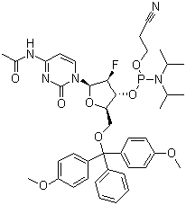 N-Acetyl-5'-O-(4,4-dimethoxytrityl)-2'-deoxy-2'-fluorocytidine-3'-(2-cyanoethyl-N,N-diisopropyl)phosphoramidite molecular structure (CAS 159414-99-0)