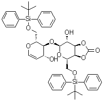 1,5-Anhydro-4-O-[3,4-O-carbonyl-6-O-[(1,1-dimethylethyl)diphenylsilyl]-beta-D-galactopyranosyl]-2-deoxy-6-O-[(1,1-dimethylethyl)diphenylsilyl]-D-arabino-hex-1-enitol molecular structure (CAS 159494-36-7)