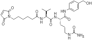 structure of CAS# 159857-80-4, N-[6-(2,5-Dihydro-2,5-dioxo-1H-pyrrol-1-yl)-1-oxohexyl]-L-valyl-N5-(aminocarbonyl)-N-[4-(hydroxymethyl)phenyl]-L-ornithinamide
