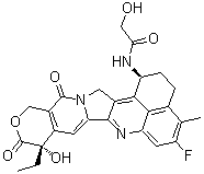 N-((1S,9S)-9-Ethyl-5-fluoro-2,3,9,10,13,15-hexahydro-9-hydroxy-4-methyl-10,13-dioxo-1H,12H-benzo(de)pyrano(3',4':6,7)indolizino(1,2-b)quinolin-1-yl)-2-hydroxyacetamide molecular structure (CAS 1599440-33-1)