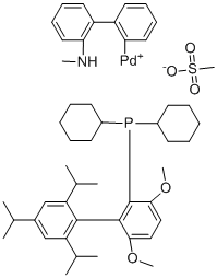 (SP-4-3)-[dicyclohexyl[3,6-dimethoxy-2',4',6'-tris(1-methylethyl)[1,1'-biphenyl]-2-yl]phosphine-κP](methanesulfonato-κO)[2'-(methylamino-κN)[1,1'-biphenyl]-2-yl-κC]-Palladium molecular structure (CAS 1599466-83-7)