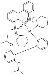 structure of CAS# 1599466-85-9, (SP-4-3)-[[2',6'-bis(1-methylethoxy)[1,1'-biphenyl]-2-yl]dicyclohexylphosphine-κP](methanesulfonato-κO)[2'-(methylamino-κN)[1,1'-biphenyl]-2-yl-κC]-Palladium