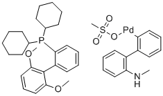 structure of CAS# 1599466-87-1, (SP-4-3)-[dicyclohexyl(2',6'-dimethoxy[1,1'-biphenyl]-2-yl)phosphine-κP](methanesulfonato-κO)[2'-(methylamino-κN)[1,1'-biphenyl]-2-yl-κC]-Palladium;SPhos Pd G4