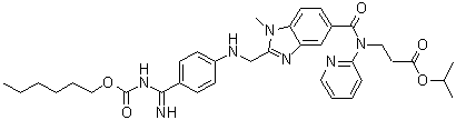 N-[[2-[[[4-[[[(Hexyloxy)carbonyl]amino]iminomethyl]phenyl]amino]methyl]-1-methyl-1H-benzimidazol-5-yl]carbonyl]-N-2-pyridinyl-beta-alanine 1-methylethyl ester molecular structure (CAS 1610758-19-4)