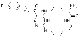 (7S)-7-Amino-N-[(4-fluorophenyl)methyl]-8-oxo-2,9,16,18,21-pentaazabicyclo[15.3.1]heneicosa-1(21),17,19-triene-20-carboxamide molecular structure (CAS 1612782-86-1)
