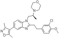 2-[2-(3-Chloro-4-methoxyphenyl)ethyl]-5-(3,5-dimethyl-4-isoxazolyl)-1-[(2S)-2-(4-morpholinyl)propyl]-1H-benzimidazole molecular structure (CAS 1613695-14-9)