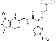 2-[[(Z)-[1-(2-Amino-4-thiazolyl)-2-oxo-2-[[[(2R,5R)-1,2,5,7-tetrahydro-5-methyl-7-oxo-4H-furo[3,4-d][1,3]thiazin-2-yl]methyl]amino]ethylidene]amino]oxy]acetic acid molecular structure (CAS 1614255-93-4)
