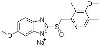 structure of CAS# 161796-77-6, (R)-Omeprazole sodium;6-Methoxy-2-[(R)-[(4-methoxy-3,5-dimethyl-2-pyridinyl)methyl]sulfinyl]-1H-benzimidazole sodium salt