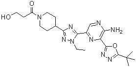 1-[4-[5-[5-Amino-6-(5-tert-butyl-1,3,4-oxadiazol-2-yl)pyrazin-2-yl]-1-ethyl-1H-1,2,4-triazol-3-yl]piperidin-1-yl]-3-hydroxypropan-1-one molecular structure (CAS 1620576-64-8)