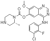 (2R)-2-Methyl-1-piperazinecarboxylic acid 4-[(3-chloro-2-fluorophenyl)amino]-7-methoxy-6-quinazolinyl ester molecular structure (CAS 1626387-96-9)