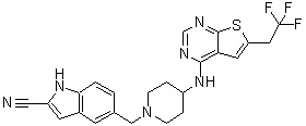 5-[[4-[[6-(2,2,2-Trifluoroethyl)thieno[2,3-d]pyrimidin-4-yl]amino]-1-piperidinyl]methyl]-1H-indole-2-carbonitrile molecular structure (CAS 1628316-74-4)