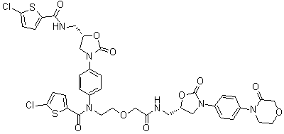 结构式 CAS# 1632463-24-1, 5-氯-N-[4-[(5S)-5-[[[(5-氯-2-噻吩基)羰基]氨基]甲基]-2-氧代-3-恶唑烷基]苯基]-N-[2-[2-氧代-2-[[[(5S)-2-氧代-3-[4-(3-氧代-4-吗啉基)苯基]-5-恶唑烷基]甲基]氨基]乙氧基]乙基]-2-噻吩甲酰胺