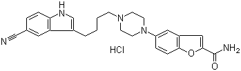 structure of CAS# 163521-08-2, Vilazodone hydrochloride;5-[4-[4-(5-Cyanoindol-3-yl)butyl]piperazin-1-yl]benzofuran-2-carboxamide hydrochloride