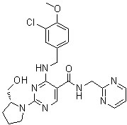 4-[[(3-Chloro-4-methoxyphenyl)methyl]amino]-2-[(2R)-2-(hydroxymethyl)-1-pyrrolidinyl]-N-(2-pyrimidinylmethyl)-5-pyrimidinecarboxamide molecular structure (CAS 1638497-26-3)