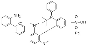structure of CAS# 1661042-31-4, (t-Bu)PhCPhos Pd G3;[2'-(Amino-?N)[1,1'-biphenyl]-2-yl-?C][2'-[(1,1-dimethylethyl)phenylphosphino-?P]-N2,N2,N6,N6-tetramethyl[1,1'-biphenyl]-2,6-diamine](methanesulfonato-?O)palladium