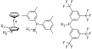 (1R)-1-[二[3,5-二(三氟甲基)苯基]膦基]-2-[(1R)-1-[二(3,5-二甲基苯基)膦基]乙基]二茂铁分子结构 (CAS 166172-63-0)